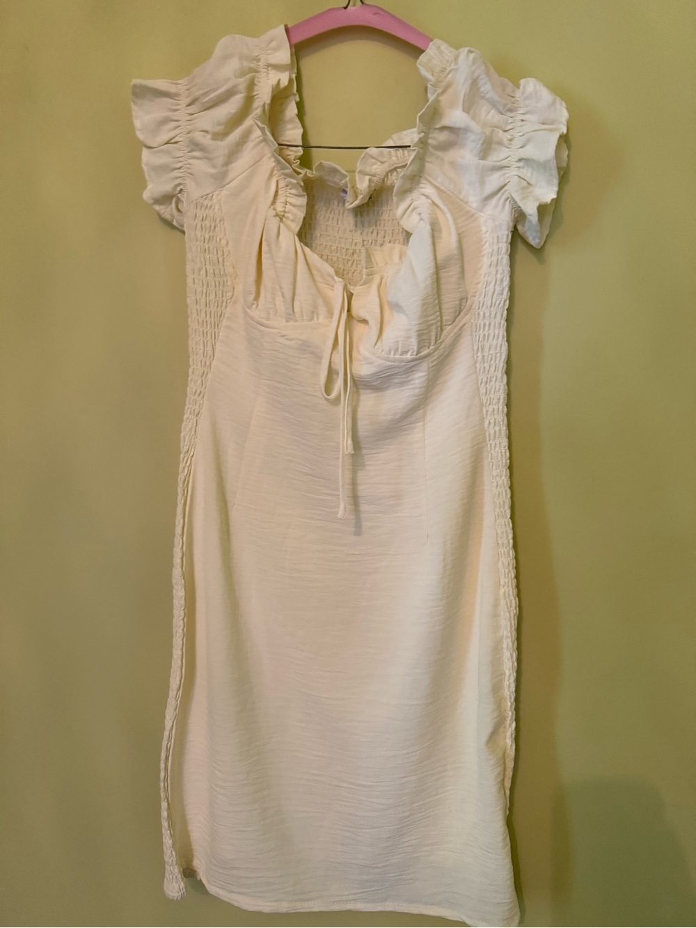 Butter Yellow Ruffle Tie-Front ruched mini dress